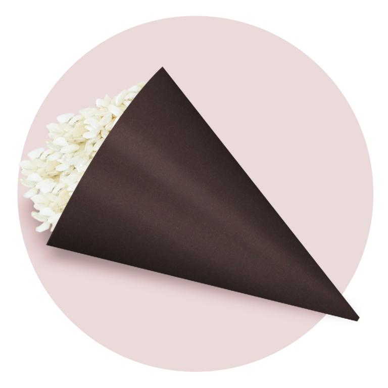 Immagine prodotto: Kit da 25 coni  PORTA RISO personalizzati con stampa in CARTONCINO PLIKE BROWN